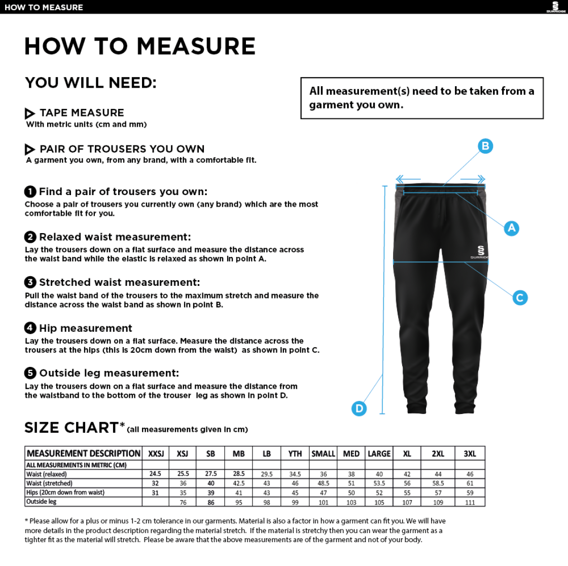 South Hampstead CC - Tek Slim Pant - Size Guide