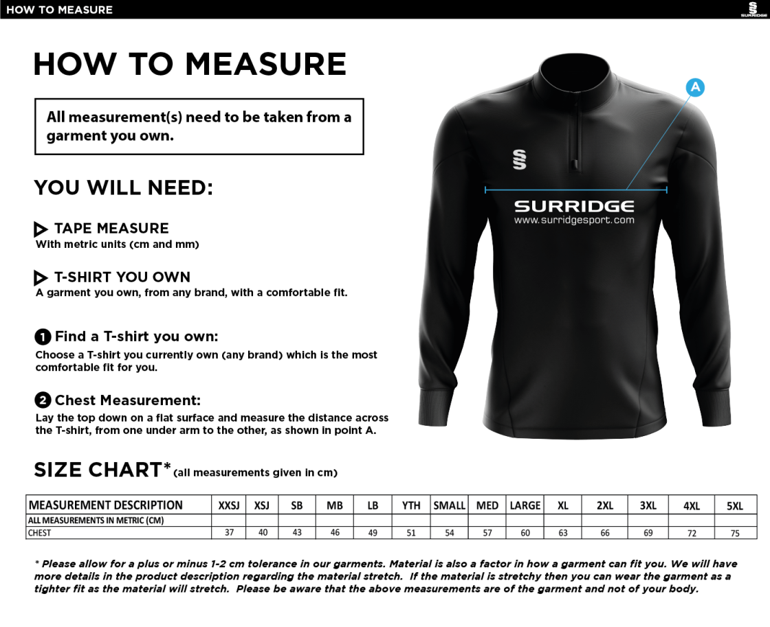 South Hampstead CC - Fuse Performance Top - Size Guide