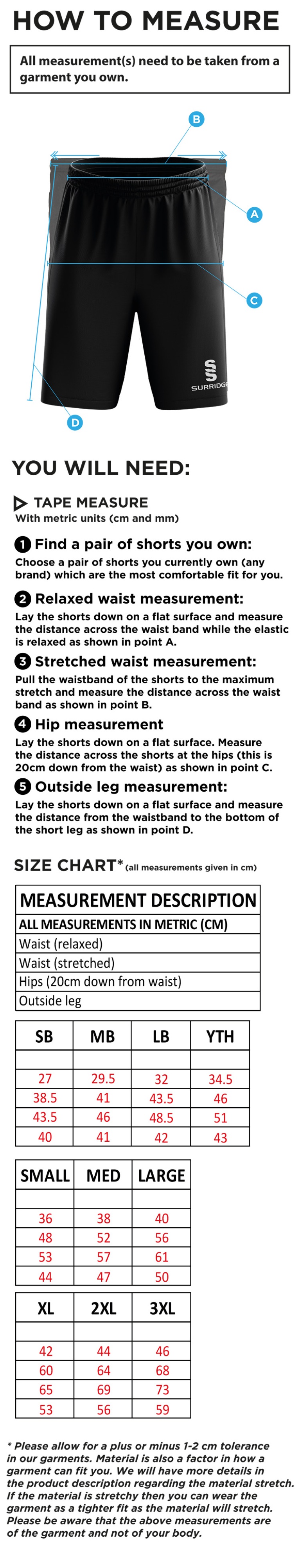 South Hampstead CC - Ripstop Short - Size Guide