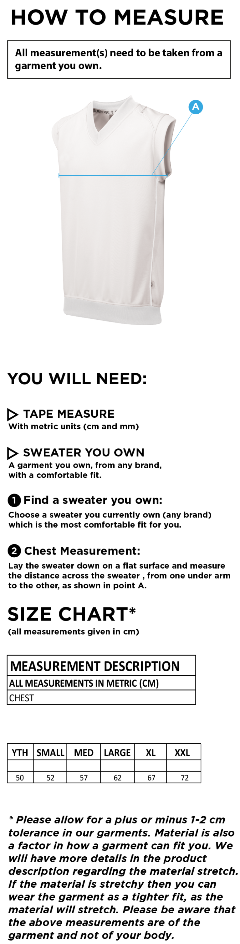South Hampstead CC - Sleeveless Sweater Navy Trim - Size Guide