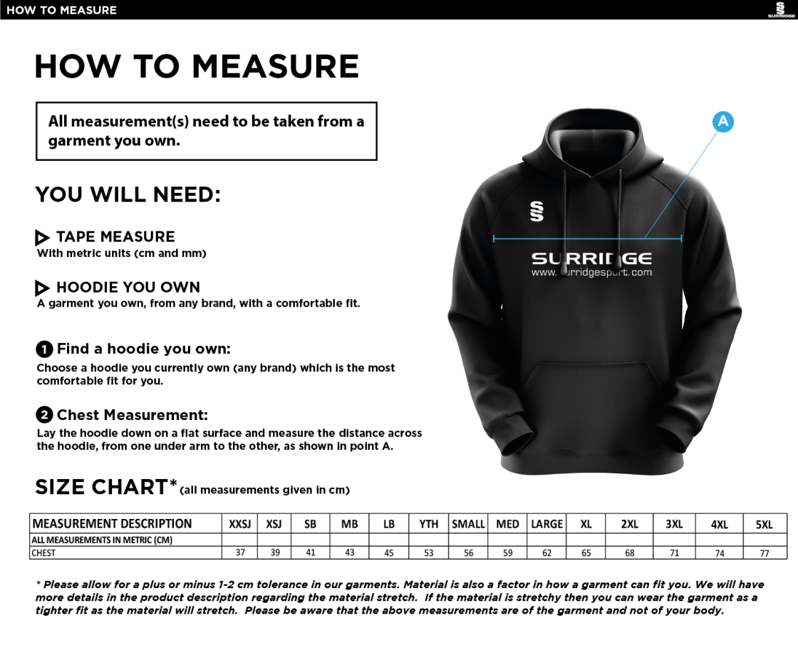 South Hampstead CC - Fuse Hoody - Size Guide