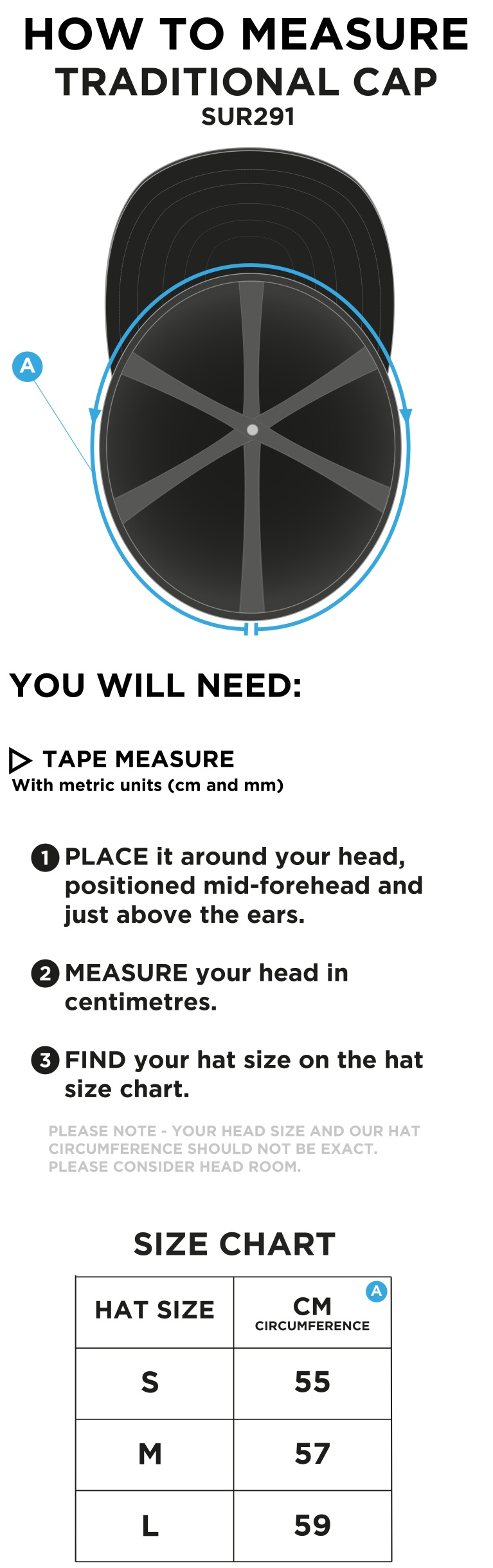 South Hampstead CC - English Playing Cap - Size Guide
